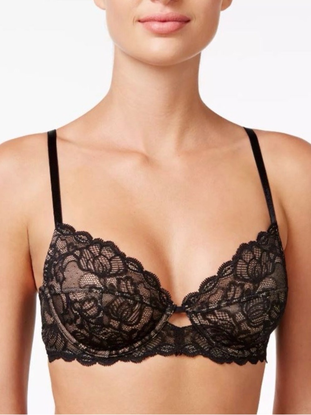 NWT Calvin Klein QF1741 "Seductive Comfort" Full Figure Soft Cup Lace Bra, Black